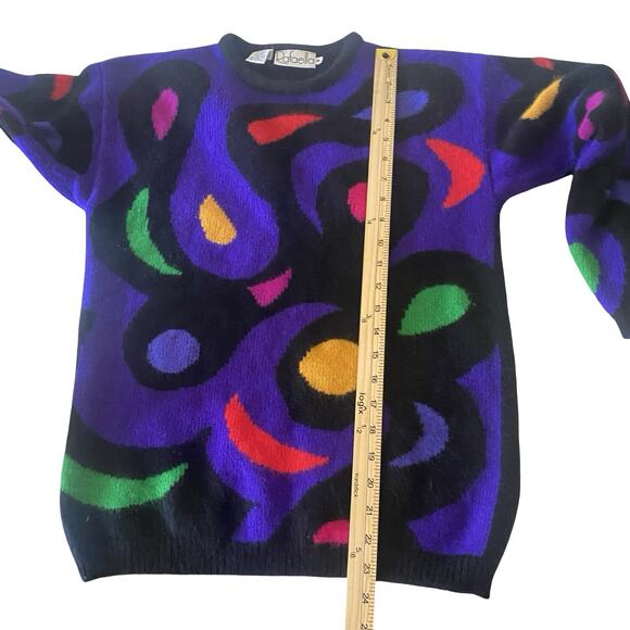 Rafaella Vintage 80s Angora Rabit & Lamb Wool Sweater M Abstract Colorful Artsy - Picture 7 of 9